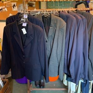 Blazers; 7poly woven, 1 wool.,gray, navy/white pinstripes, navy, black